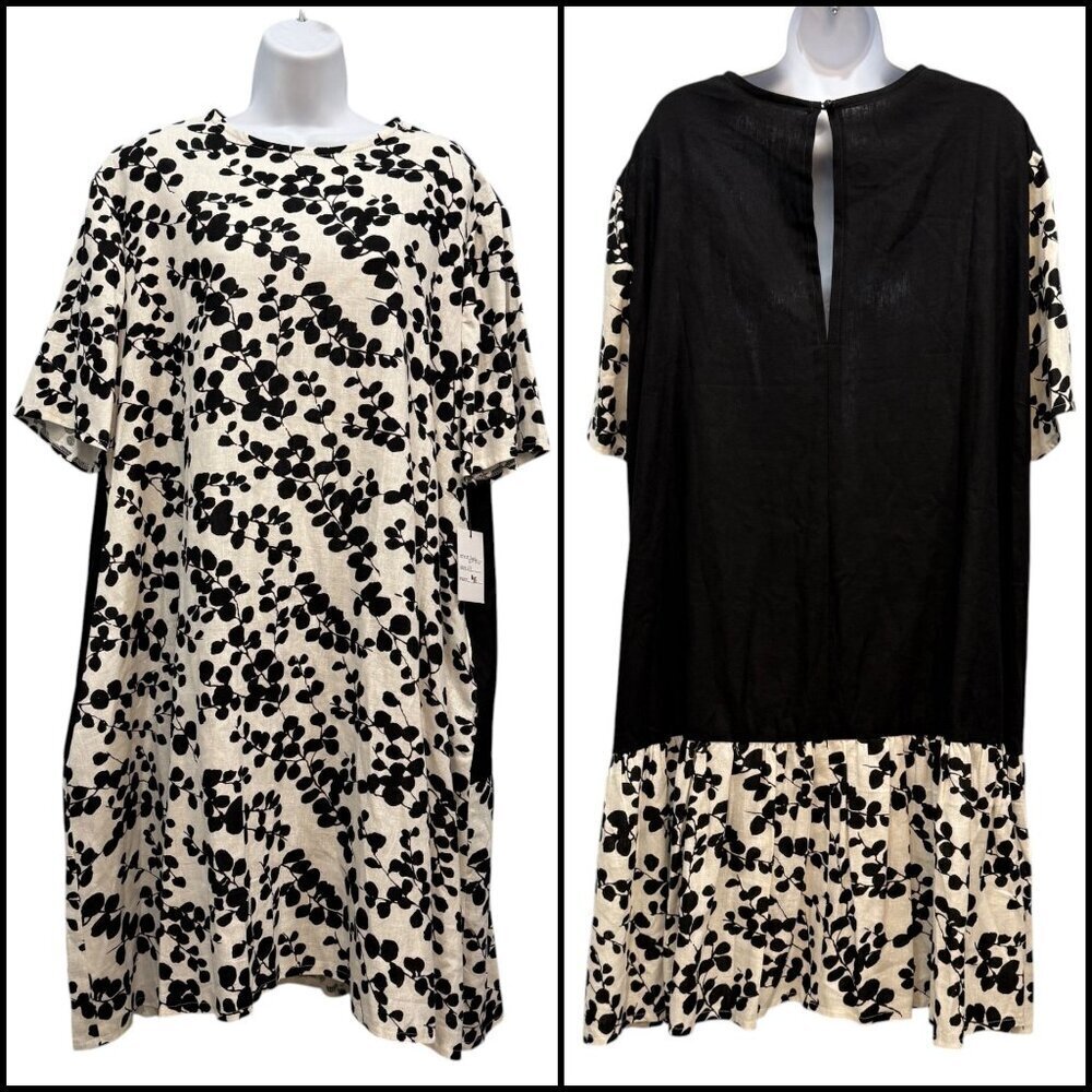 E.Eighteen Floral Shirt Dress Tunic Top‎ Pockets Black White Boho Size 2X NWT
